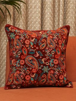 Crown of Poppies - Maroon Regal Threads Velvet Cushion (16 x 16)