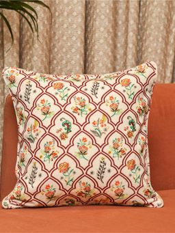 Crown of Poppies - Off White Regal Threads Velvet Cushion (16 x 16)