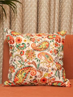 Crown of Poppies - Off White Regal Threads Velvet Cushion (16 x 16)