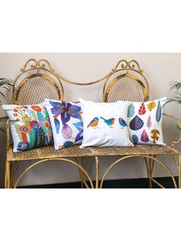Crown of Poppies - White Asian Garden Cushion Set (Pack of 4) (16 x 16)