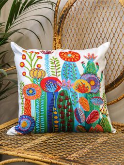 Crown of Poppies - White Asian Garden Cushion Set (16 x 16)