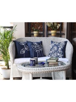 Crown of Poppies - Indigo Threaded Blossoms in Denim Cushion Covers (Pack of 3) (16 x 16)
