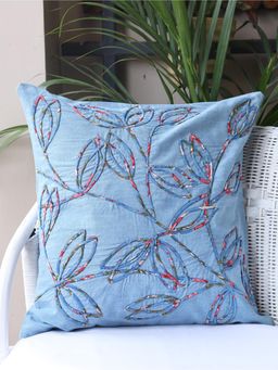 Crown of Poppies - Blue Threaded Blossoms in Denim (16 x 16)