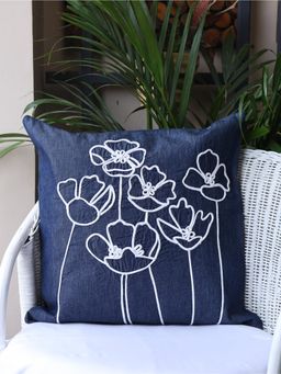 Crown of Poppies - Indigo Threaded Blossoms in Denim (16 x 16)