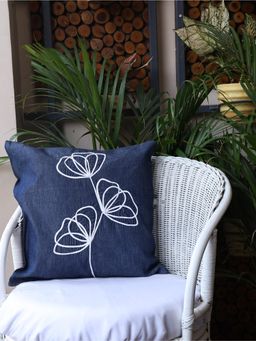 Crown of Poppies - Indigo Threaded Blossoms in Denim (16 x 16)