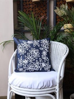 Crown of Poppies - Indigo Threaded Blossoms in Denim (16 x 16)