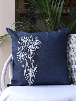 Crown of Poppies - Indigo Threaded Blossoms in Denim (16 x 16)