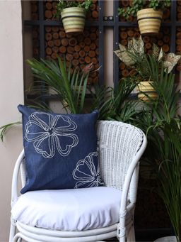 Crown of Poppies - Indigo Threaded Blossoms in Denim (16 x 16)