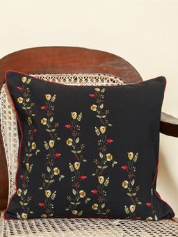 Crown of Poppies - Black Midnight Garden Cushion Cover (16 x 16)