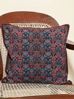 Crown of Poppies - Black Indigo Rust Medley Cushion Cover (16 x 16)