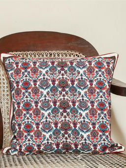 Crown of Poppies - White Indigo Rust Medley Cushion Cover (16 x 16)