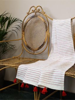 Crown of Poppies - White Threaded Rhythm Khadi Kantha Throw (60x60)