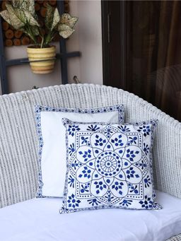 Crown of Poppies - White Indigo Impressions Cushion Covers (Pack of 2) (16 x 16)