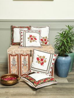 Crown of Poppies - Off White Vintage Rose Garden Cushion Covers (Pack of 5) (16 x 16)
