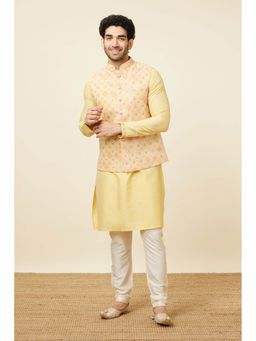 Manyavar - Yellow Georgette Viscose Printed Full Sleeves Jacket (Set of 3)