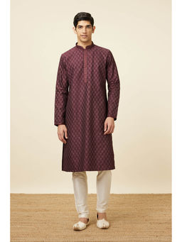 Manyavar - Wine Blended Viscose Printed Full Sleeves Kurta (Set of 2)