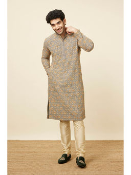 Manyavar - Multi Color Viscose Printed Full Sleeves Kurta (Set of 2)