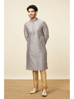 Manyavar - Grey Blended Cotton Woven Full Sleeves Kurta (Set of 2)