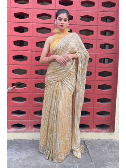 Label Simran Kochher - Gold Pre-Draped Saree with Stitched Blouse