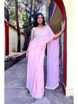 Label Simran Kochher - Powder Pink Pre-Draped Saree with Stitched Blouse