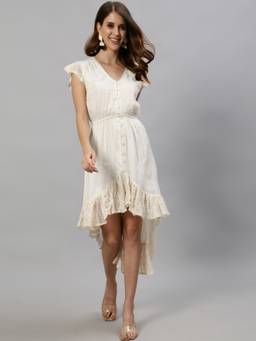 ISHIN - Womens Off White High-low Dress