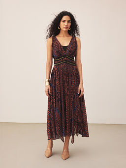Ritu Kumar - Brown Moselles Sleeveless Long Dress With Camisole
