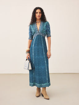 Ritu Kumar - Blue Kanan Half Sleeves Long Dress
