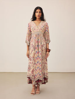 Ritu Kumar - Ecru Kantha Art Full Sleeves Long Dress