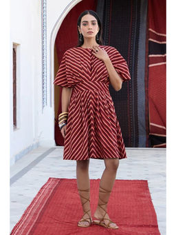 Okhai - Maze Cotton Ajrakh Short Red Knee Lengrth Dress