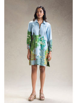 Soup by Sougat Paul - Blume Printed Boxy Blue Mini Dress