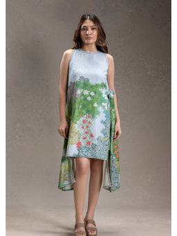 Soup by Sougat Paul - Blume Printed Paneled Blue Knee Length Dress