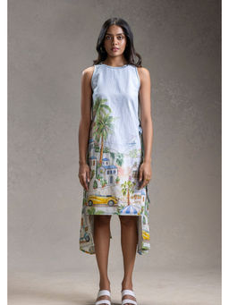 Soup by Sougat Paul - Reviera Printed Paneled Blue Knee Length Dress