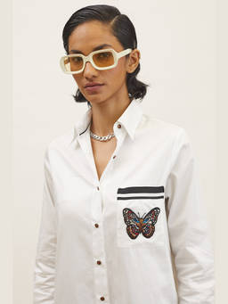 Pallavi Swadi - PLV Garden White Butterfly Shirt