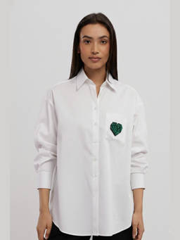 Pallavi Swadi - White Tuxedo Big Emerald Crystal Heart Shirt