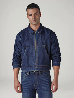 Levi's - Men Blue Solid Regular Fit Fleece Denim Jacket