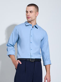 Styli - Men Blue Solid Regular Collar Long Sleeves Slim Fit Shirt