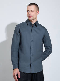 Styli - Men Grey Solid Regular Collar Long Sleeves Regular Fit Shirt