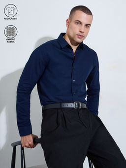 Styli - Men Navy Blue Solid Regular Collar Long Sleeves Regular Fit Shirt