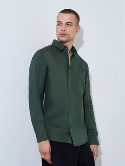 Styli - Men Olive Solid Regular Collar Long Sleeves Regular Fit Shirt
