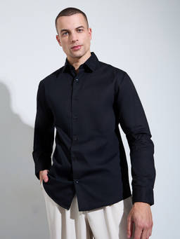 Styli - Men Black Solid Regular Collar Long Sleeves Slim Fit Shirt