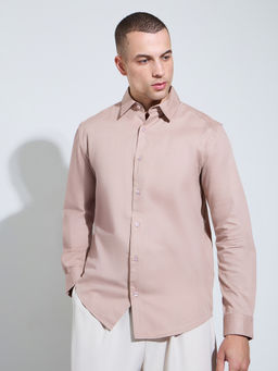Styli - Men Beige Solid Regular Collar Long Sleeves Slim Fit Shirt