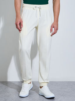 Styli - Men Cream Woven Drawstring Slim-Fit Full-Length Joggers