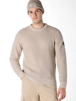 Jack & Jones - Men Beige Knitted Crew Neck Pullover Sweater
