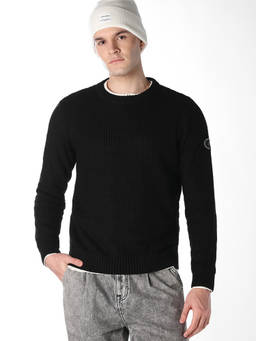 Jack & Jones - Men Black Knitted Crew Neck Pullover Sweater