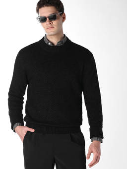 Jack & Jones - Men Black Textured Pullover Sweater