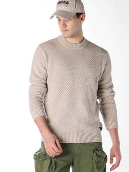 Jack & Jones - Men Beige Textured Pullover Sweater