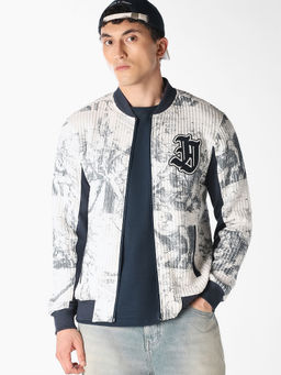 Jack & Jones - Men White Printed Front Open Bomber Jacket