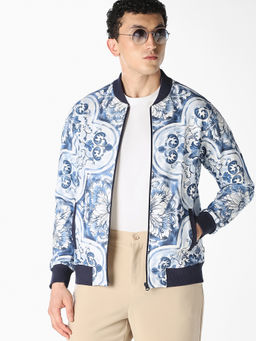 Jack & Jones - Men Blue Baroque Print Bomber Jacket