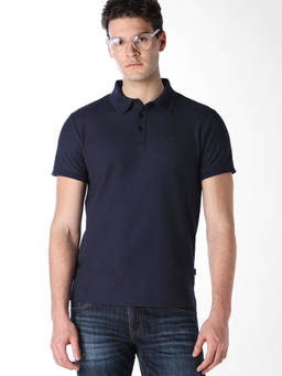 Jack & Jones - Men Navy Blue Cotton Regular Fit Polo T-Shirt