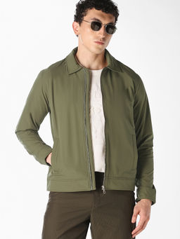 Jack & Jones - Men Green Regular Fit Zip-Up Jacket